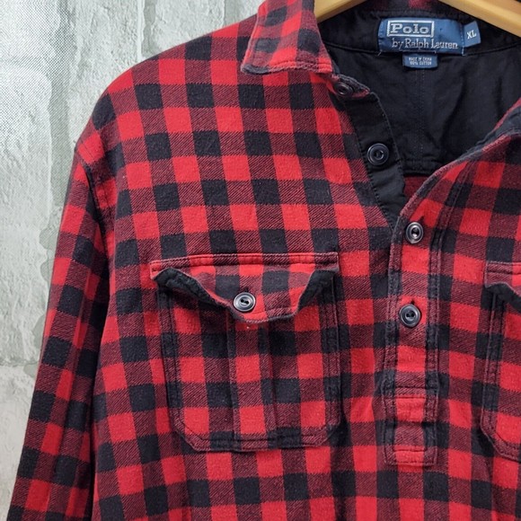 Polo Ralph Lauren Mens Shirt XL Plaid Half Button Up Buffalo Pullover Cotton - Picture 3 of 10